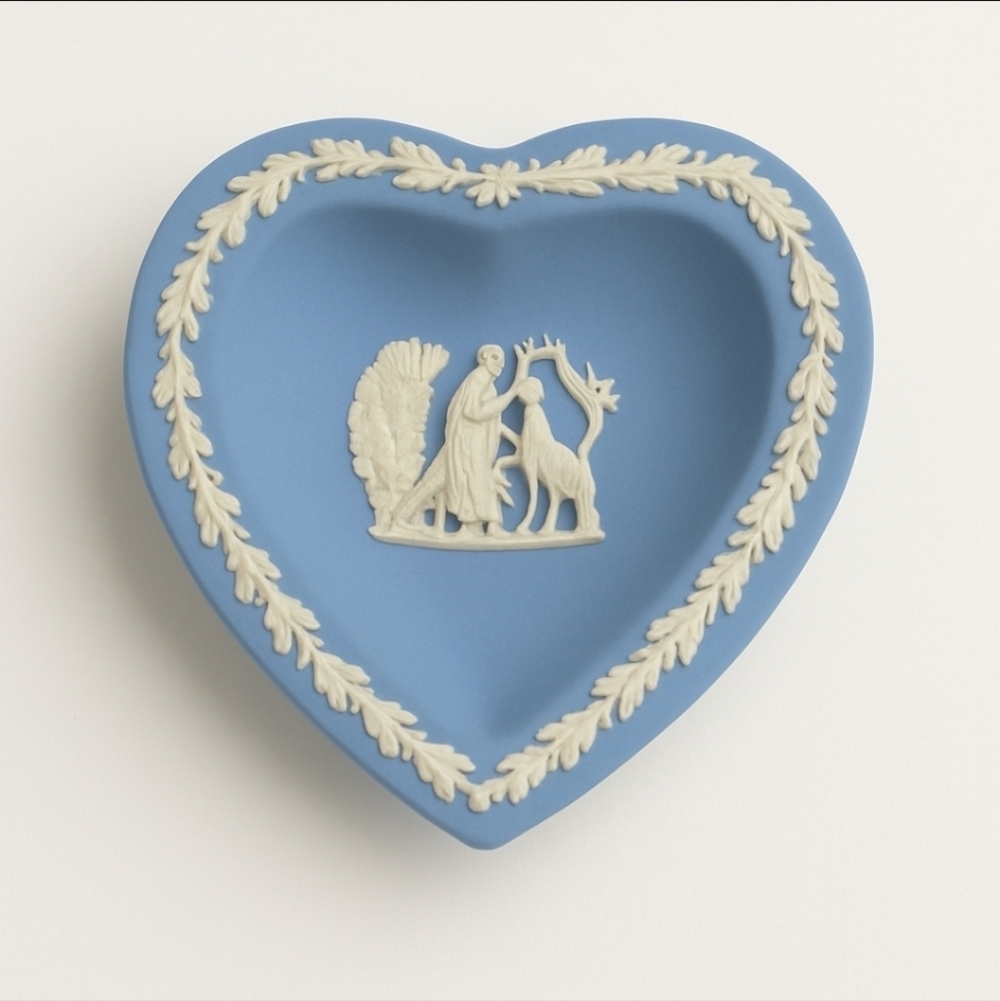 Wedgwood Blue Jasperware Heart Trinket Dish Vintage UK